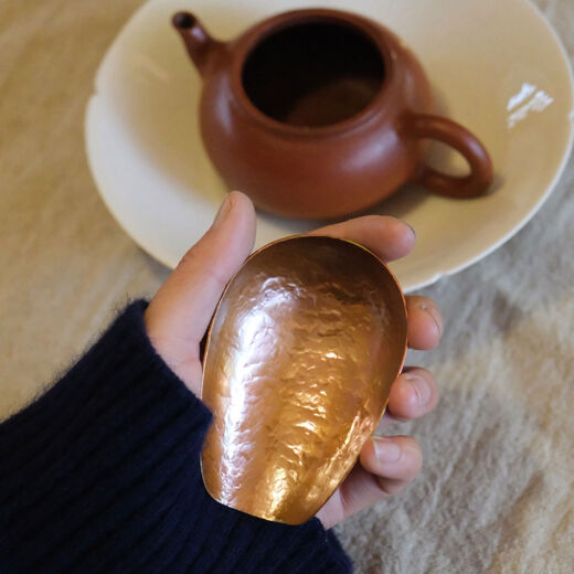 Sanqihu pure handmade copper mini tea spoon tea shovel teaspoon tea lotus six gentlemen retro Japanese style pure copper coffee beans mini tea tea spoon please be careful when photographing