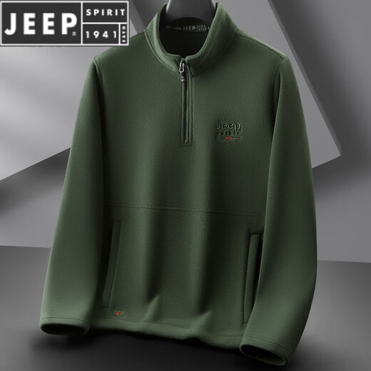 JEEP SPIRIT Jeep youth men's autumn and winter new fashion men's sweatshirt trendy embroidered half-zip jacket sweatshirt men's trend caramel color L