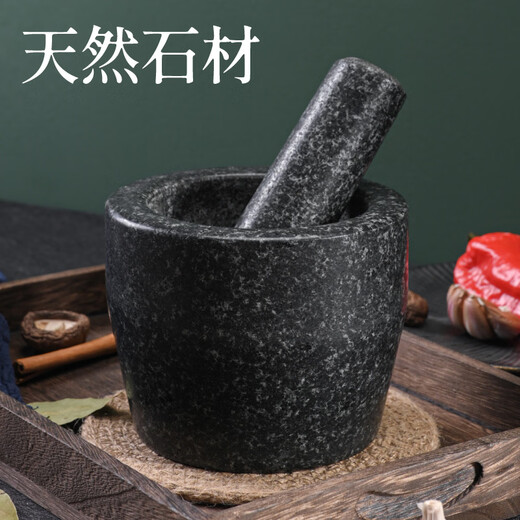 Vantablack natural large green stone garlic mortar large household garlic press stone mortar pounding medicine jar kitchen supplies garlic press grinding handmade diameter 30 cm carved with wooden handle