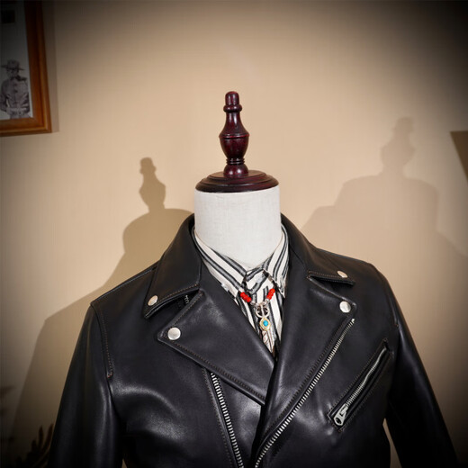 CHEVALPES international first-line brand classic retro motorcycle cable pull top layer cowhide motorcycle leather jacket men's short jacket khaki Italian cowhide S