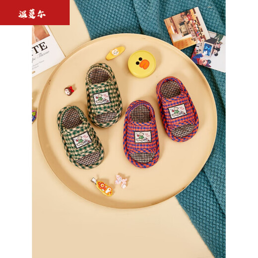 Duanmuxi Baby Slippers 1-2 Years Old Autumn Children's Indoor Silent Soft Soled Toddler Shoes Spring and Autumn Male and Female Baby Pure Cartoon Cotton Green 14cm Inner Length Silent Anti-Slip Particle Cloth Bottom