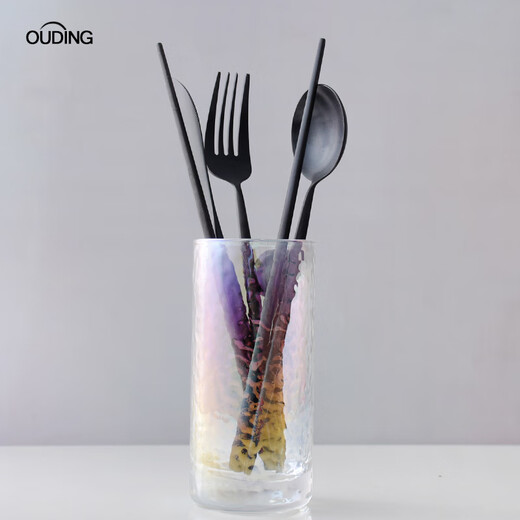 Qiaobo Lai OUDING matte black knife and fork Portuguese INS stainless steel steak knife and fork spoon long handle coffee spoon fruit fork 9-piece set