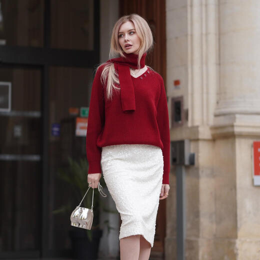 Gloria red sweater for women, great-looking autumn and winter wear, niche lazy top 1ESC5J280 53R pepper red S