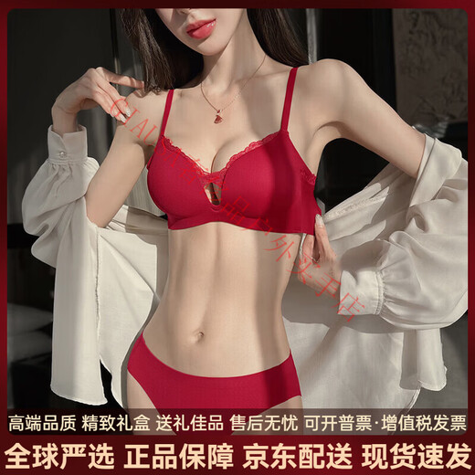 Agent Provocateur Light Luxury Brand Year of the Horse Benming Year Underwear Women's Small Breast Gathering Sexy Large Seamless Wedding Bride Deep V Bra Burgundy-Set 80A 36 (Koi Benming Red)