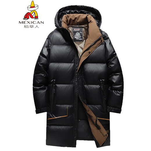 Scarecrow Fat Man Winter New Plus Size Plus Size Down Jacket Men's Thickened Mid-Length Removable Hat Warm Winter Clothes Black Brown 3XL (190-210Jin Jin is equal to 0.5kg)