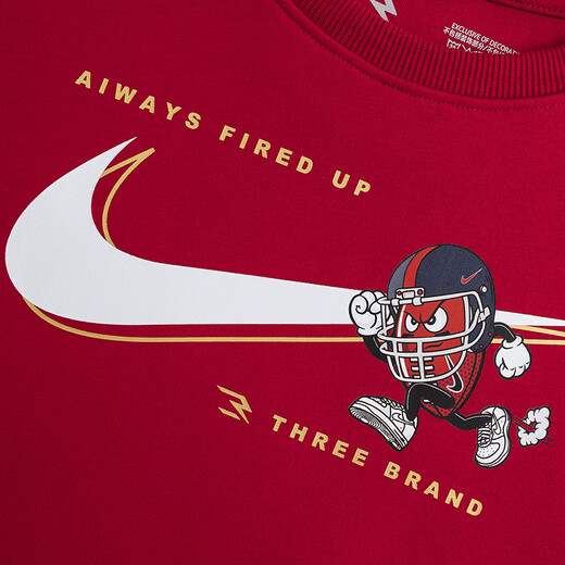 NIKE3BRAND Nike boys and girls plus velvet red New Year's greetings sweatshirt cartoon pattern children's warm and skin-friendly top