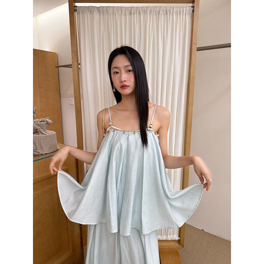 Interpretation of Beauty NEWOPEN25 Summer French Pure Desire Sexy Tencel Double Root Strap Top Women S5317 Blue S