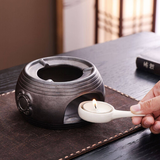 Tuojin Japan imported high-quality heated ceramic teapot base for candles, restaurant brewing tea, thermal insulation tea brewing ceramics, classical brown, round melting warm tea base stove + candle holder