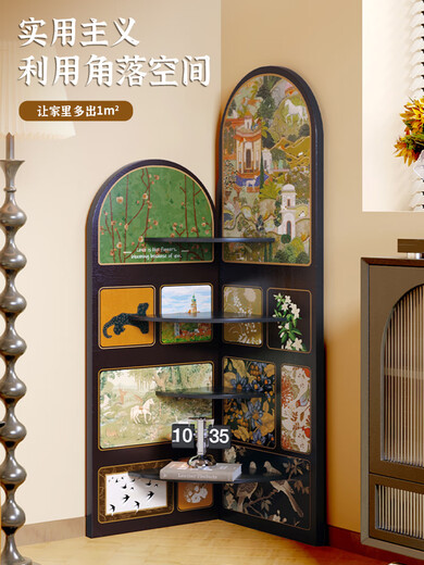 Nanyang retro style corner cabinet hole board storage rack bedside floor-standing ornaments living room storage rack integrated screen rack corner cabinet Tingwuqi Gumeng four layers 150*40cm+170*40cm
