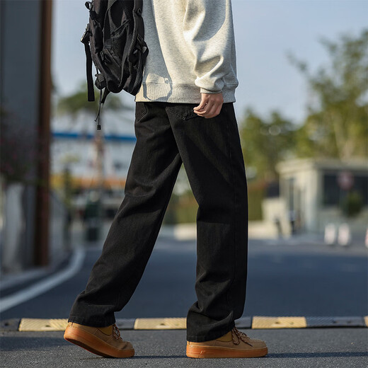 SWAMP AREA American retro loose straight men's autumn and winter washed jeans casual versatile trousers K882 black XL