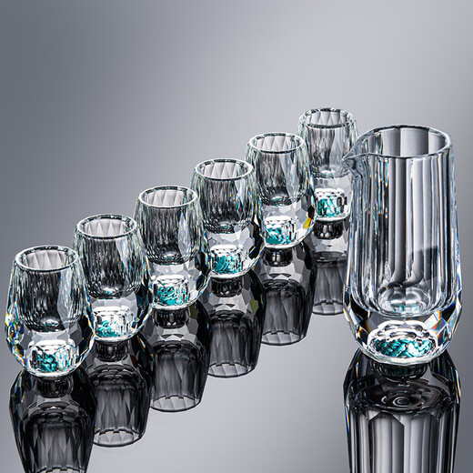 NOTICS crystal diamond faceted gold foil white wine glass set creative turquoise household glass wine dispenser one cup wine cup (1 pot 6 cups) diamond faceted turquoise style