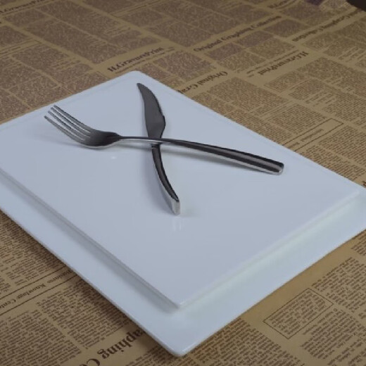 Fantasy pure white ceramic flat plate rectangular plate dessert display tray sushi plate cold dinner plate 16 inches
