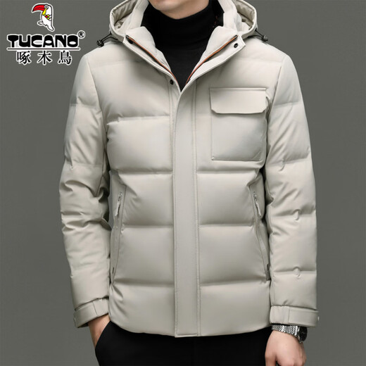 啄木鸟90白鸭绒羽绒服男士冬季加厚中年商务休闲保暖抗寒连帽面包服外套 98866黑色 M 170