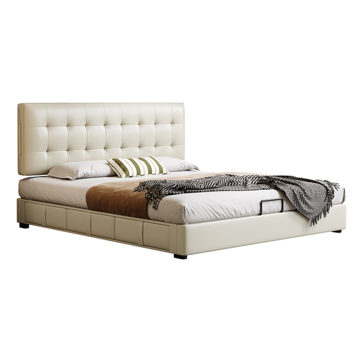 Kaderi waffle leather master bedroom storage bed black small apartment adjustable thin bedside mid-century style double bed beech wood rib frame Victory series single bed frame structure 1800mm*2000mm