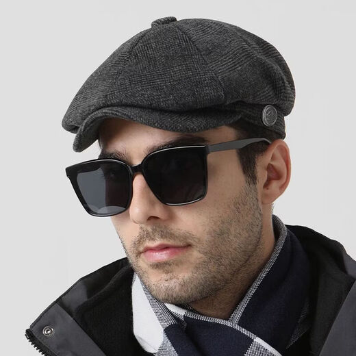 Alice Winter Wool Hat Men's British Beret Retro Warm Fully Sealed Octagonal Hat Airtight Brown (Adjustable) M Extra Size (59-62c) Fully Sealed