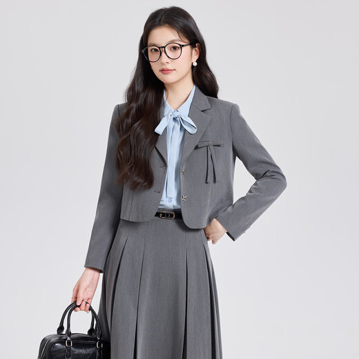 Gray suit skirt for women 2026 new college student interview professional formal wear small suit jacket spring and autumn black jacket + 2110# blue striped shirt + skirt L (recommended weight 106-118Jin Jin is equal to about 0.5 kg)