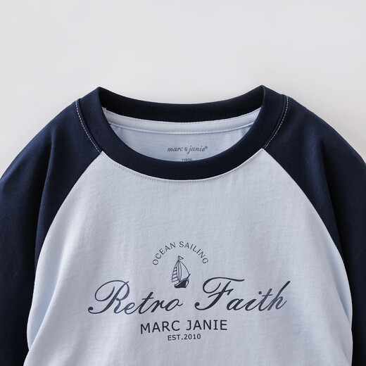 MARC&JANIE Mark Jane Nautical Movement Girls Contrast Color Smocked T-shirt Children's Tops 2026 Spring New Style 560160 Navy Blue 110 cm (recommended height 101-110cm)