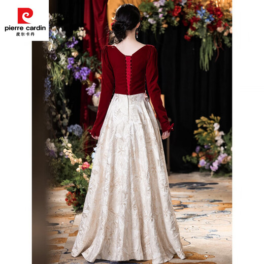 Pierre Cardin (pierre cardin) toast dress plus size fat mm slim bridal style light luxury long-sleeved new Chinese style wedding engagement return dress burgundy M 100Jin Jin is equal to about 0.5 kg