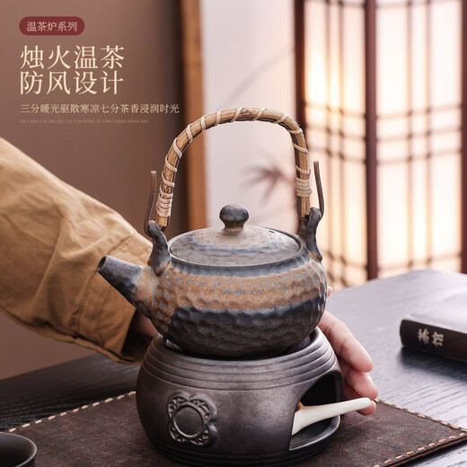 Tuojin Japan imported high-quality heated ceramic teapot base for candles, restaurant brewing tea, thermal insulation tea brewing ceramics, classical brown, round melting warm tea base stove + candle holder