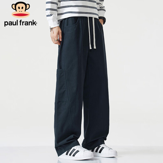 Paul Frank pure cotton pants men's spring loose straight casual pants men's pants American overalls trousers navy blue XL