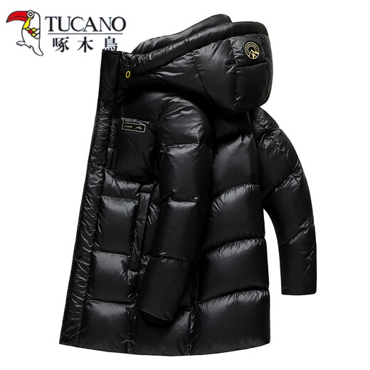 啄木鸟（TUCANO）零下极寒加厚鹅绒服中长款羽绒服男女新款冬季亮面连帽防寒服外套 黑色 S 165