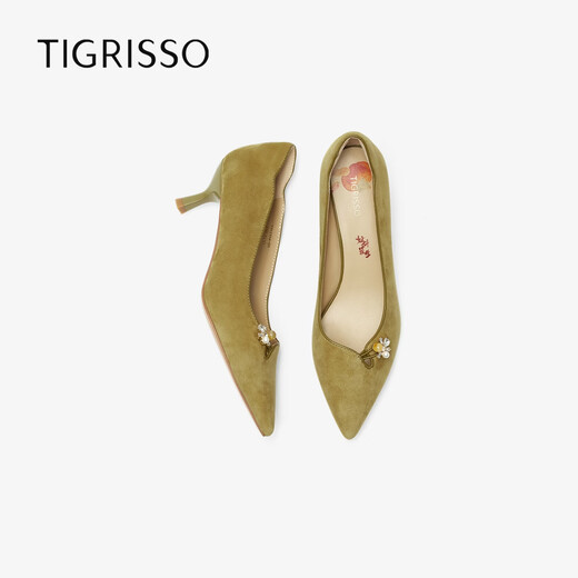 TIGRISSO New Year's Good Persimmon Peanut 26th Spring New Cashmere Temperament Single Shoes New Chinese Style High Heels T76116A-02 Dark Milk White Fabric 36