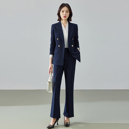 Professional suit suit for women 2025 new autumn style high-end workplace commuting formal temperament long-sleeved suit jacket black jacket + micro-flared pants M (recommended 88-98Jin Jin equals about 0.5 kg)