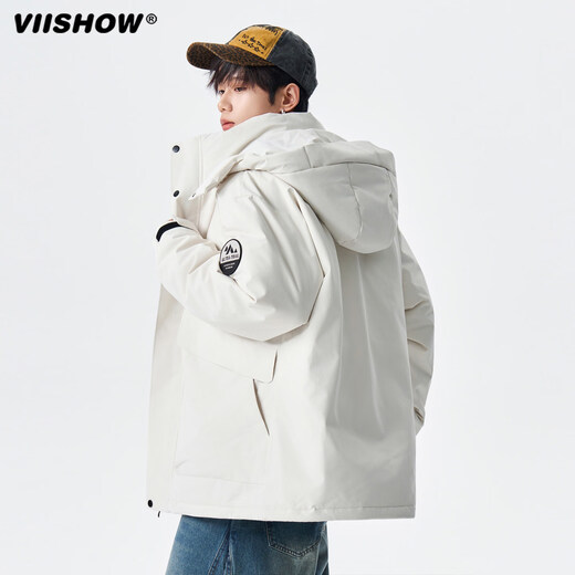 Viishow winter outdoor functional parka down jacket men and women trendy brand 90 velvet couple warm and cold-proof jacket black L