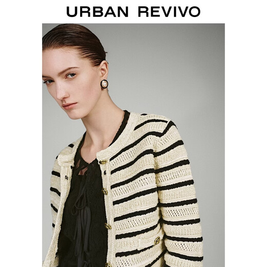 UR2026 Spring New Women's Casual Contrast Color Striped Short Knitted Cardigan UWH960002 Beige Stripe M