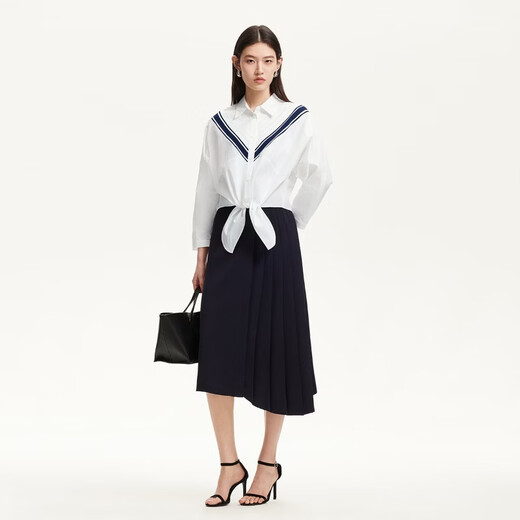 VEROMODA shirt 2026 spring new pure cotton knotted loose striped splicing top simple and fashionable 326131002 bleached color XS