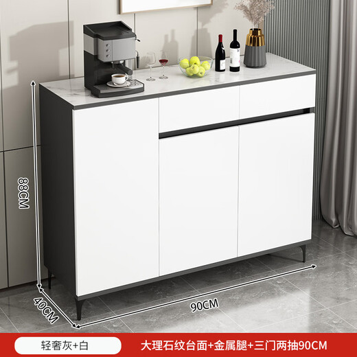 Yijiamu aparador de lujo ligero armario sala de estar gabinete de almacenamiento de pared gabinete de almacenamiento multifuncional moderno simple gabinete de té gabinete de vino de lujo ensanchado tres puertas y dos cajones 90*40*88CM autoensamblado