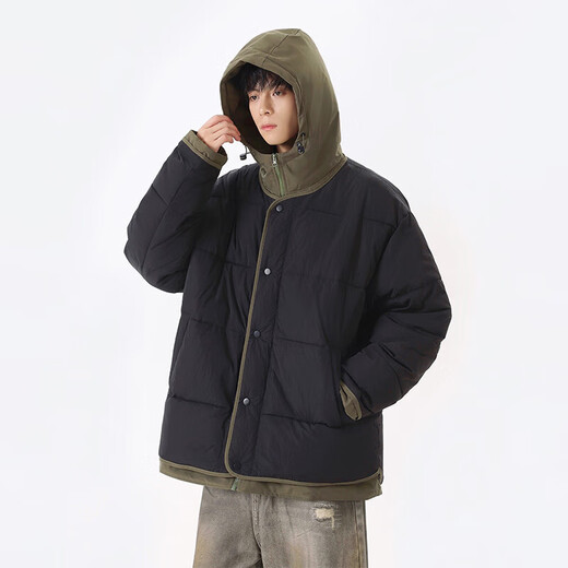VUUG cotton coat men's solid color versatile hooded cold-proof cotton coat American Korean style fashion warm cotton jacket black M
