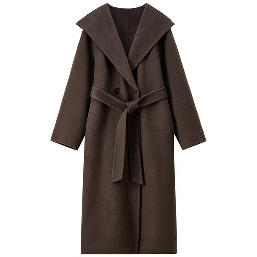 Shandubila 100% wool British style long woolen coat for women winter thickened warm hooded loose double-sided woolen coat