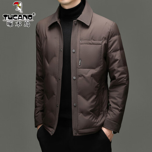 Зимняя куртка на белом утином пуху Woodpecker, мужская короткая деловая повседневная теплая куртка с лацканами, универсальная уличная одежда для холодной погоды 8859 Хаки M 170