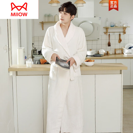 MiiOW flannel nightgown for men in spring and autumn thickened long-sleeved bathrobe coral velvet large size one-piece pajamas thick autumn and winter gray splicing style [men] XL suitable for 160-200Jin [Jin equals 0.5 kg]