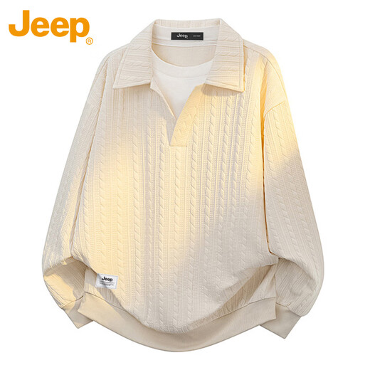 JEEP Jeep sweatshirt men's spring and autumn polo shirt loose jacquard bottoming shirt men's gray XL