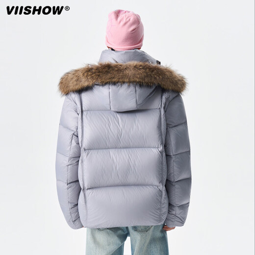 viishow冬季可拆卸毛领连帽羽绒服男女潮牌90绒保暖情侣防寒外套 黑色 S