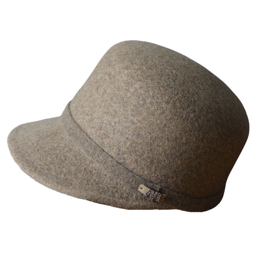 Metal M mark retro face-showing small wool equestrian hat for women in autumn and winter temperament flat top woolen British style knight hat, mocha color, one size fits all