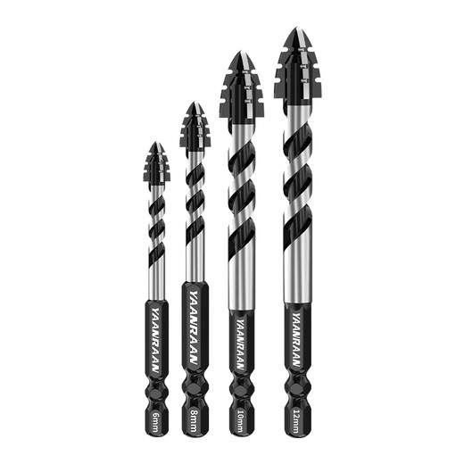 Yanran four-edged serrated eccentric drill bit for ceramic tile concrete drilling, sharp and impact-resistant, serrated eccentric drill 6+8+10+12mm