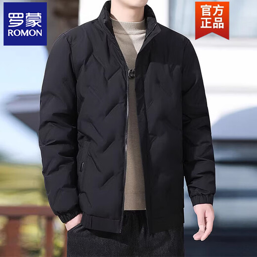 罗蒙（ROMON）商务羽绒服男轻薄秋冬季2025新款保暖白鸭绒百搭男士夹克外套 黑色 M 建议90-105斤