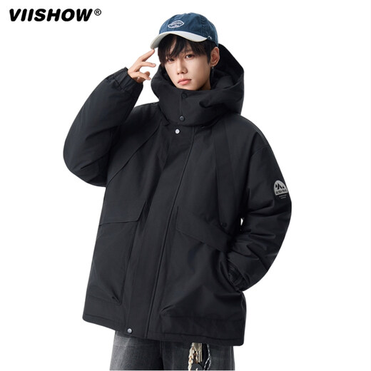 Viishow winter outdoor functional parka down jacket men and women trendy brand 90 velvet couple warm and cold-proof jacket black L