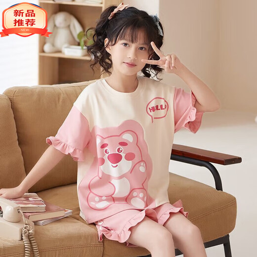 迪士尼（Disney）甜美可爱女童家居服套装优质棉少女款夏季短袖短裤甜美睡衣女孩 687莫代尔 140 大童S码 建议身高140-155CM