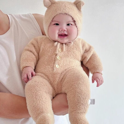 Ultraman Baby Clothes Autumn and Winter Style Plush Jumpsuit Super Cute Warm Bag Romper Suit Baby Winter Outing Clothing 66 Camel Comes with Hat Free Size