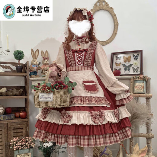 Shaquhe Lolita skirt berry girl op retro little red riding hood cloak long-sleeved Japanese dress lolita dress fairy burgundy dress 165 S