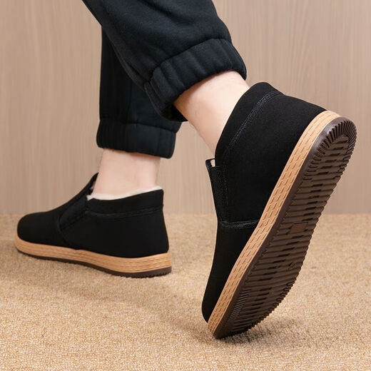 Winter sheep wool high-top old Beijing cloth shoes and cotton shoes plus velvet and thickening to keep warm dad shoes lightweight non-slip black cloth shoes YH-A8 velvet and thickened old Beijing high-top wool and cotton shoes 42 (260mm) standard size