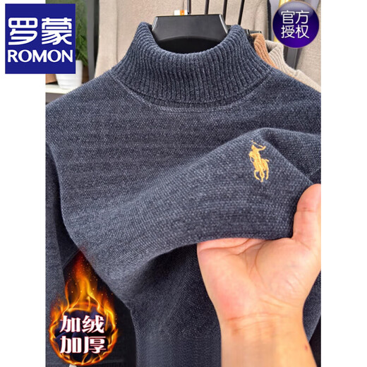 ROMON turtleneck sweater for men 2025 new autumn and winter warm plus velvet thickened knitted bottoming sweater for men trendy camel XL 175/52 recommended 135-150Jin Jin equals 0.5 kg