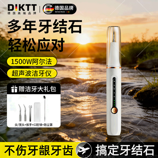 DIKTT German dental scaler ultrasonic cleaning tooth calculus remover smoke stains removal artifact household electric dental scaler teeth cleaning dirt removal tartar for elderly parents and boyfriends Morning Mist White - 5-level adjustment - high frequency ultrasonic - free full set of teeth cleaning gifts easy to use + tooth cleaning gravel does not hurt the teeth