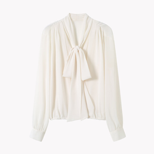 THE SEA LIFE 2026 spring new shirt women's bow ribbon V-neck top 230062 cloud white S