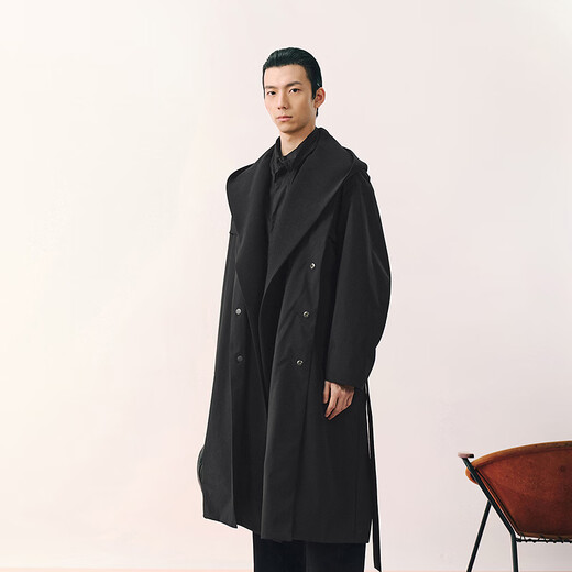 速写男装2026春新品风衣H型连帽oversize长款9Q1913680 001本黑 M