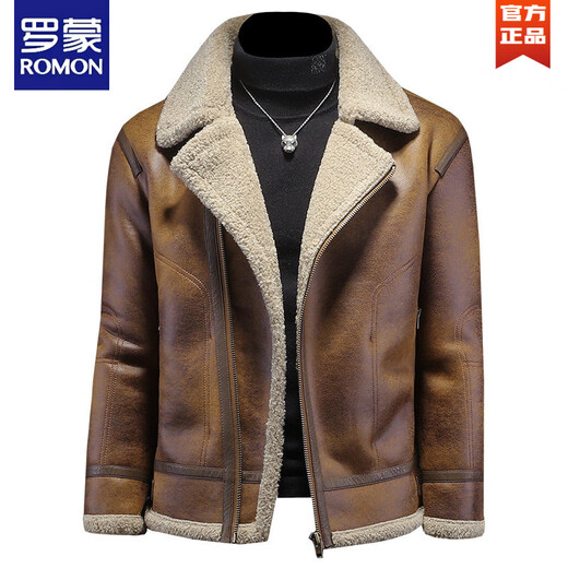 罗蒙（ROMON）漫威毒液皮毛一体夹克外套男冬季新款加绒加厚皮衣羊羔绒皮袄棉衣 咖啡色 M